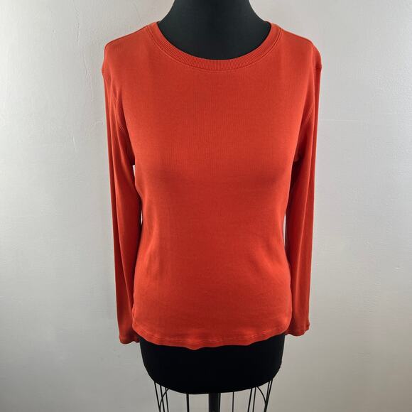 Peruvian Connection Orange Long Sleeve Top Pima Cotton Knit Ribbed Size Medium M - Picture 2 of 9